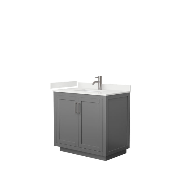 Wyndham Collection Miranda 36 Inch Single Bathroom Vanity in Dark Gray, Quartz Countertop, Undermount Square Sink, Brushed Nickel Trim - Luxe Bathroom Vanities