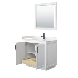 Wyndham Collection Miranda 36 Inch Single Bathroom Vanity in White, Marble Countertop, Undermount Square Sink, Matte Black Trim, 34 Inch Mirror - Luxe Bathroom Vanities