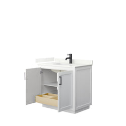 Wyndham Collection Miranda 36 Inch Single Bathroom Vanity in White, Quartz Countertop, Undermount Square Sink, Matte Black Trim - Luxe Bathroom Vanities