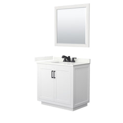 Wyndham Collection Miranda 36 Inch Single Bathroom Vanity in White, Quartz Countertop, Undermount Square Sink, Matte Black Trim - Luxe Bathroom Vanities