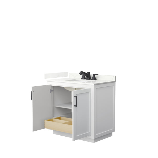 Wyndham Collection Miranda 36 Inch Single Bathroom Vanity in White, Quartz Countertop, Undermount Square Sink, Matte Black Trim - Luxe Bathroom Vanities