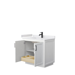 Wyndham Collection Miranda 36 Inch Single Bathroom Vanity in White, Marble Countertop, Undermount Square Sink, Matte Black Trim, 34 Inch Mirror - Luxe Bathroom Vanities