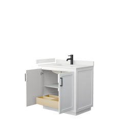 Wyndham Collection Miranda 36 Inch Single Bathroom Vanity in White, Quartz Countertop, Undermount Square Sink, Matte Black Trim - Luxe Bathroom Vanities