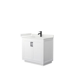 Wyndham Collection Miranda 36 Inch Single Bathroom Vanity in White, Quartz Countertop, Undermount Square Sink, Matte Black Trim - Luxe Bathroom Vanities