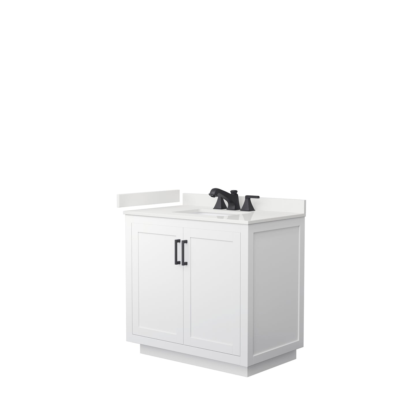 Wyndham Collection Miranda 36 Inch Single Bathroom Vanity in White, Quartz Countertop, Undermount Square Sink, Matte Black Trim - Luxe Bathroom Vanities