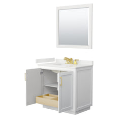 Wyndham Collection Miranda 36 Inch Single Bathroom Vanity in White, Quartz Countertop, Undermount Square Sink, Brushed Gold Trim - Luxe Bathroom Vanities