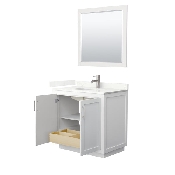 Wyndham Collection Miranda 36 Inch Single Bathroom Vanity in White, Quartz Countertop, Undermount Square Sink, Brushed Nickel Trim - Luxe Bathroom Vanities