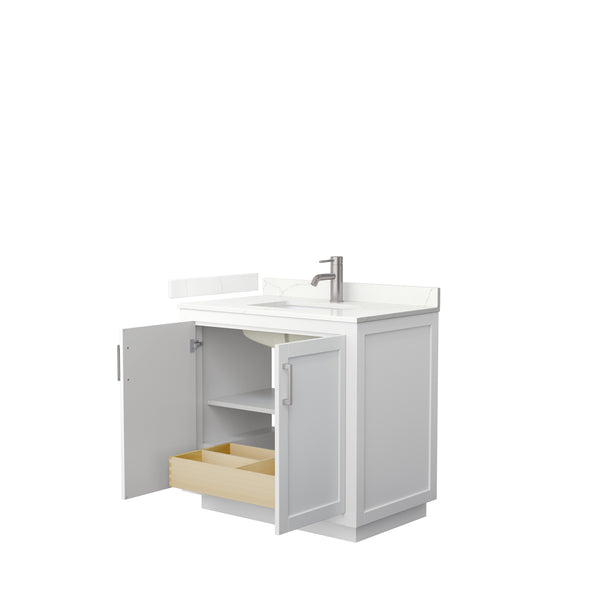 Wyndham Collection Miranda 36 Inch Single Bathroom Vanity in White, Quartz Countertop, Undermount Square Sink, Brushed Nickel Trim - Luxe Bathroom Vanities