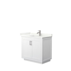 Wyndham Collection Miranda 36 Inch Single Bathroom Vanity in White, Quartz Countertop, Undermount Square Sink, Brushed Nickel Trim - Luxe Bathroom Vanities