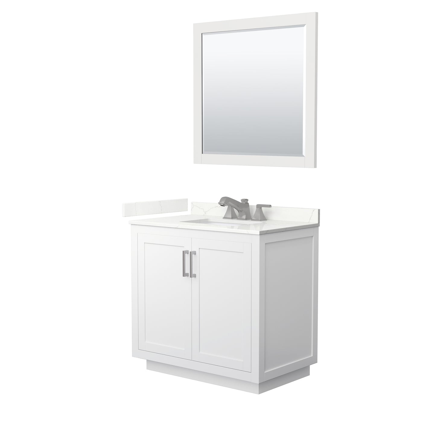 Wyndham Collection Miranda 36 Inch Single Bathroom Vanity in White, Quartz Countertop, Undermount Square Sink, Brushed Nickel Trim - Luxe Bathroom Vanities