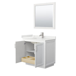 Wyndham Collection Miranda 36 Inch Single Bathroom Vanity in White, Quartz Countertop, Undermount Square Sink, Brushed Nickel Trim - Luxe Bathroom Vanities