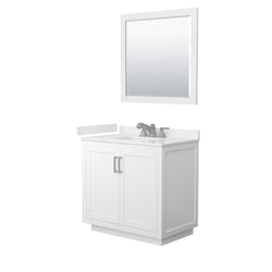 Wyndham Collection Miranda 36 Inch Single Bathroom Vanity in White, Quartz Countertop, Undermount Square Sink, Brushed Nickel Trim - Luxe Bathroom Vanities