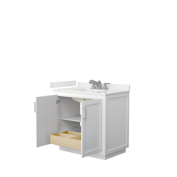 Wyndham Collection Miranda 36 Inch Single Bathroom Vanity in White, Quartz Countertop, Undermount Square Sink, Brushed Nickel Trim - Luxe Bathroom Vanities