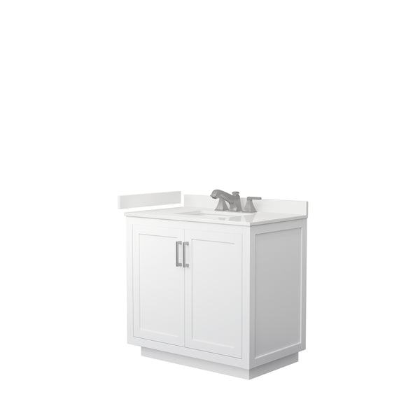 Wyndham Collection Miranda 36 Inch Single Bathroom Vanity in White, Quartz Countertop, Undermount Square Sink, Brushed Nickel Trim - Luxe Bathroom Vanities