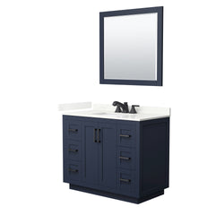 Wyndham Collection Miranda 42 Inch Single Bathroom Vanity in Dark Blue, Quartz Countertop, Undermount Square Sink, Matte Black Trim - Luxe Bathroom Vanities