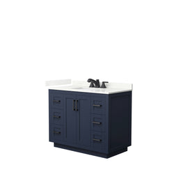 Wyndham Collection Miranda 42 Inch Single Bathroom Vanity in Dark Blue, Quartz Countertop, Undermount Square Sink, Matte Black Trim - Luxe Bathroom Vanities