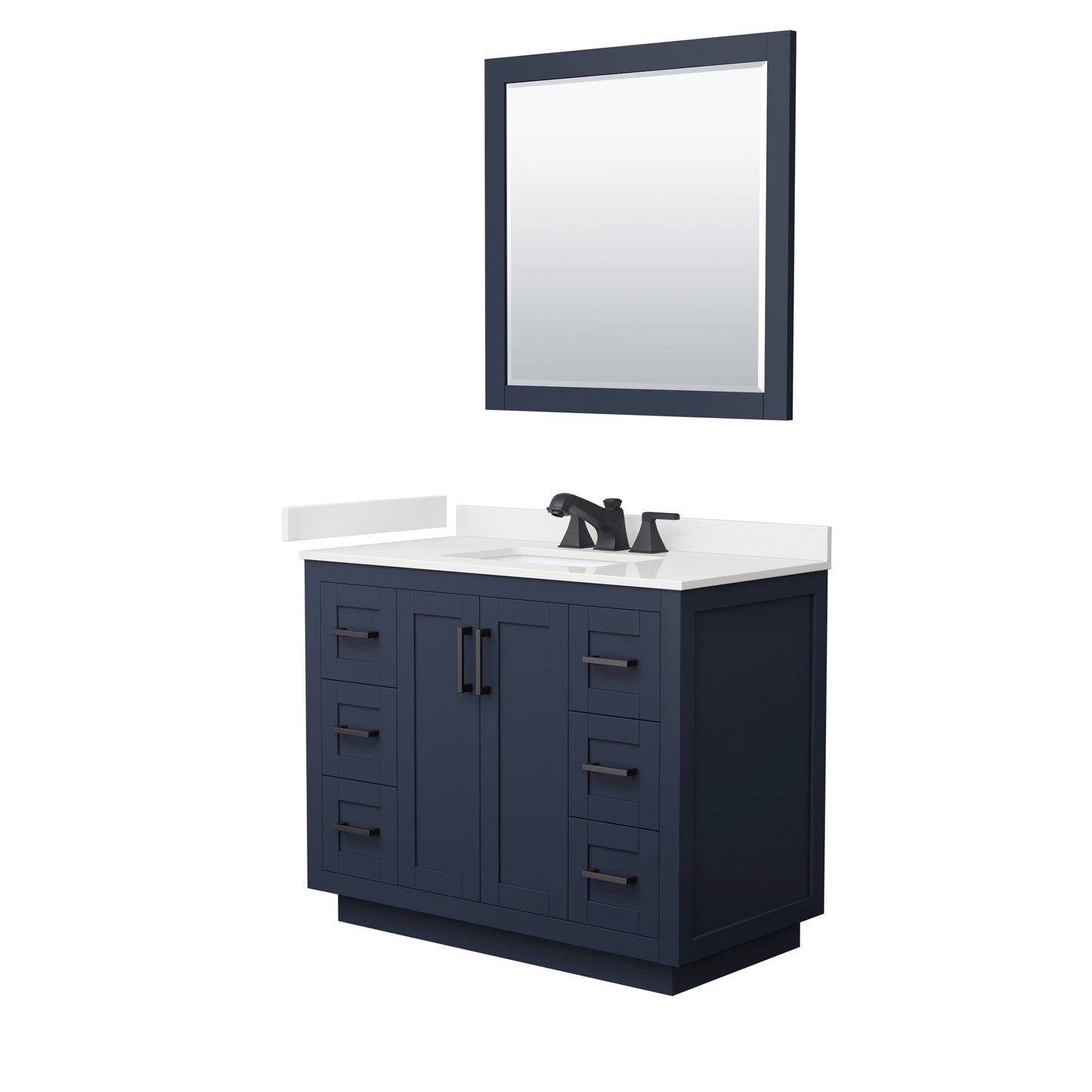 Wyndham Collection Miranda 42 Inch Single Bathroom Vanity in Dark Blue, Quartz Countertop, Undermount Square Sink, Matte Black Trim - Luxe Bathroom Vanities