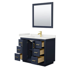 Wyndham Collection Miranda 42 Inch Single Bathroom Vanity in Dark Blue, Quartz Countertop, Undermount Square Sink, Brushed Gold Trim - Luxe Bathroom Vanities