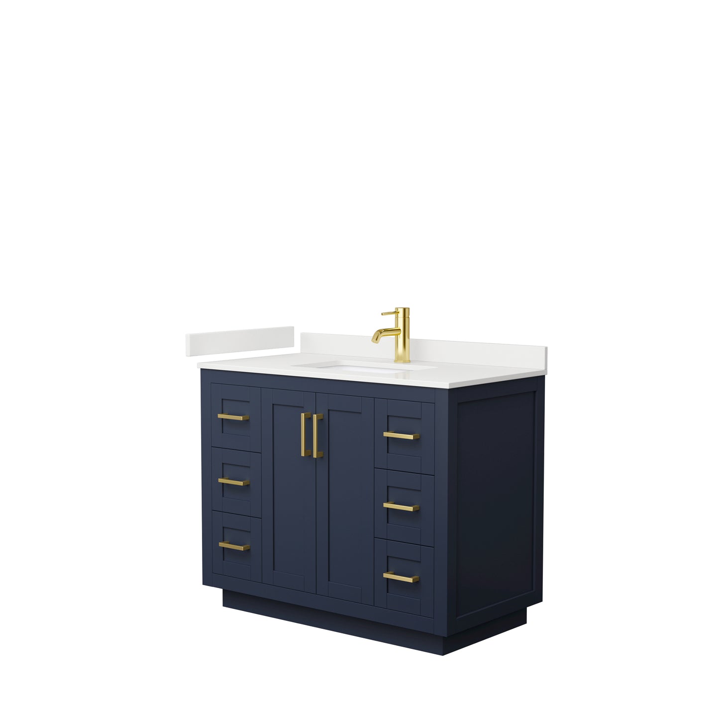 Wyndham Collection Miranda 42 Inch Single Bathroom Vanity in Dark Blue, Quartz Countertop, Undermount Square Sink, Brushed Gold Trim - Luxe Bathroom Vanities