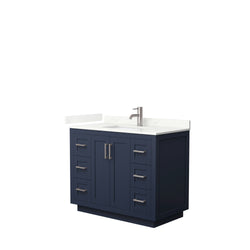 Wyndham Collection Miranda 42 Inch Single Bathroom Vanity in Dark Blue, Quartz Countertop, Undermount Square Sink, Brushed Nickel Trim - Luxe Bathroom Vanities