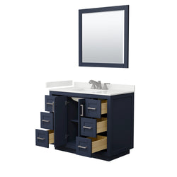 Wyndham Collection Miranda 42 Inch Single Bathroom Vanity in Dark Blue, Quartz Countertop, Undermount Square Sink, Brushed Nickel Trim - Luxe Bathroom Vanities