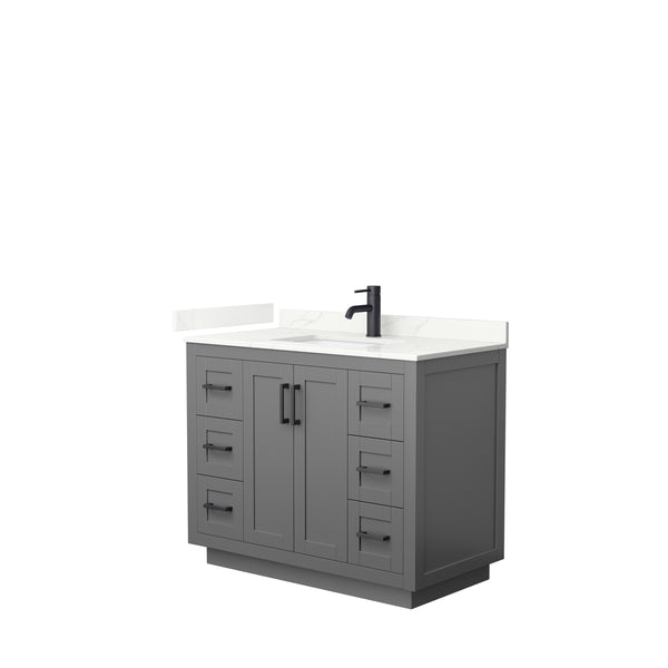 Wyndham Collection Miranda 42 Inch Single Bathroom Vanity in Dark Gray, Quartz Countertop, Undermount Square Sink, Matte Black Trim - Luxe Bathroom Vanities