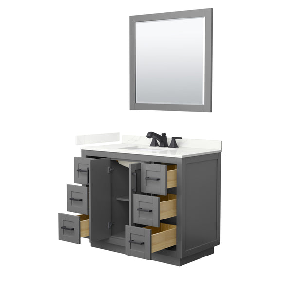 Wyndham Collection Miranda 42 Inch Single Bathroom Vanity in Dark Gray, Quartz Countertop, Undermount Square Sink, Matte Black Trim - Luxe Bathroom Vanities