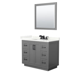 Wyndham Collection Miranda 42 Inch Single Bathroom Vanity in Dark Gray, Quartz Countertop, Undermount Square Sink, Matte Black Trim - Luxe Bathroom Vanities