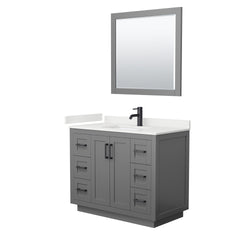 Wyndham Collection Miranda 42 Inch Single Bathroom Vanity in Dark Gray, Quartz Countertop, Undermount Square Sink, Matte Black Trim - Luxe Bathroom Vanities