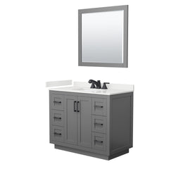 Wyndham Collection Miranda 42 Inch Single Bathroom Vanity in Dark Gray, Quartz Countertop, Undermount Square Sink, Matte Black Trim - Luxe Bathroom Vanities