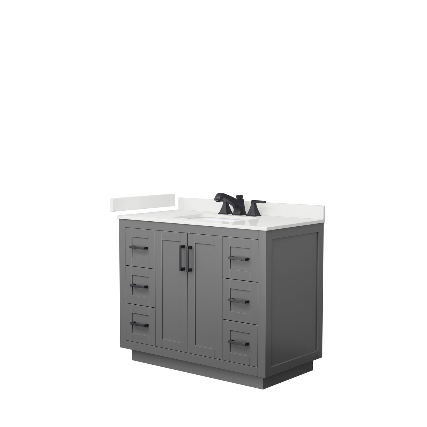 Wyndham Collection Miranda 42 Inch Single Bathroom Vanity in Dark Gray, Quartz Countertop, Undermount Square Sink, Matte Black Trim - Luxe Bathroom Vanities