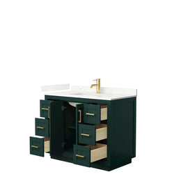 Wyndham Collection Miranda 42 Inch Single Bathroom Vanity in Green, Quartz Countertop, Undermount Square Sink, Brushed Gold Trim - Luxe Bathroom Vanities