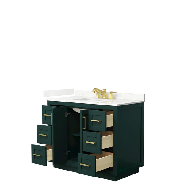 Wyndham Collection Miranda 42 Inch Single Bathroom Vanity in Green, Quartz Countertop, Undermount Square Sink, Brushed Gold Trim - Luxe Bathroom Vanities