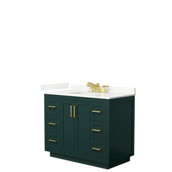Wyndham Collection Miranda 42 Inch Single Bathroom Vanity in Green, Quartz Countertop, Undermount Square Sink, Brushed Gold Trim - Luxe Bathroom Vanities