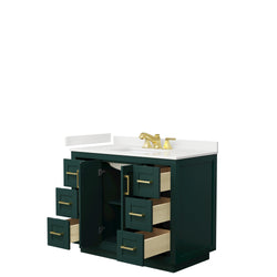 Wyndham Collection Miranda 42 Inch Single Bathroom Vanity in Green, Quartz Countertop, Undermount Square Sink, Brushed Gold Trim - Luxe Bathroom Vanities