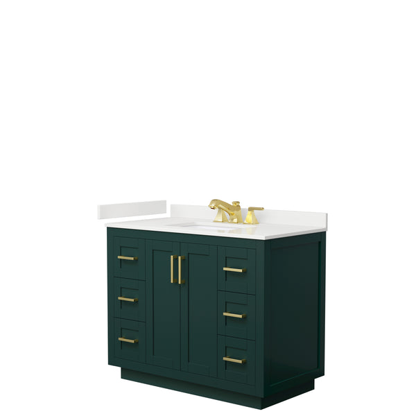 Wyndham Collection Miranda 42 Inch Single Bathroom Vanity in Green, Quartz Countertop, Undermount Square Sink, Brushed Gold Trim - Luxe Bathroom Vanities