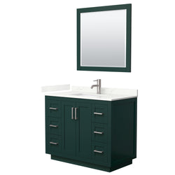 Wyndham Collection Miranda 42 Inch Single Bathroom Vanity in Green, Quartz Countertop, Undermount Square Sink, Brushed Nickel Trim - Luxe Bathroom Vanities