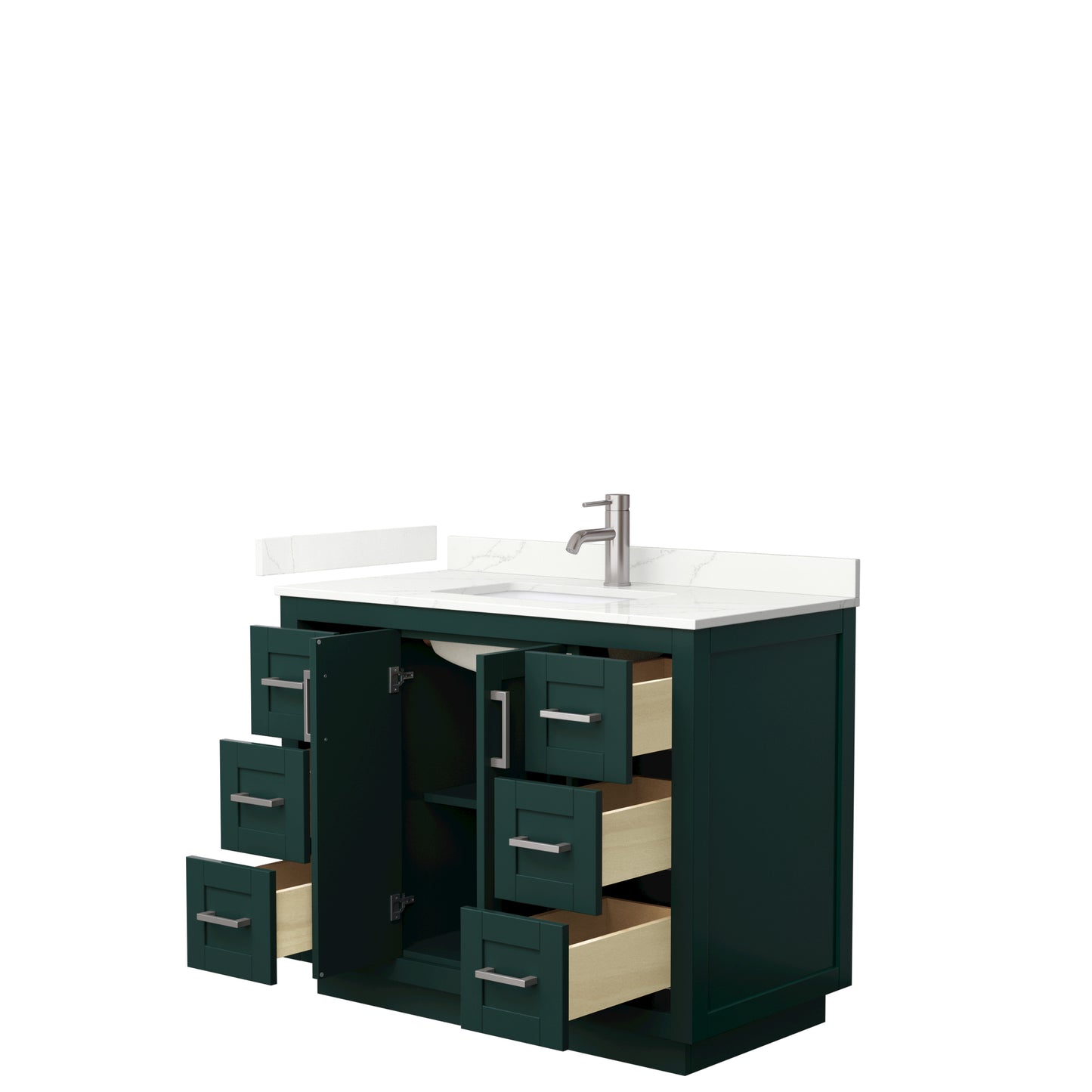 Wyndham Collection Miranda 42 Inch Single Bathroom Vanity in Green, Quartz Countertop, Undermount Square Sink, Brushed Nickel Trim - Luxe Bathroom Vanities