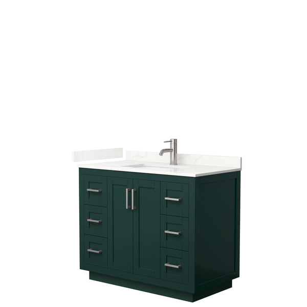 Wyndham Collection Miranda 42 Inch Single Bathroom Vanity in Green, Quartz Countertop, Undermount Square Sink, Brushed Nickel Trim - Luxe Bathroom Vanities