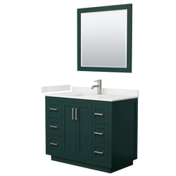 Wyndham Collection Miranda 42 Inch Single Bathroom Vanity in Green, Quartz Countertop, Undermount Square Sink, Brushed Nickel Trim - Luxe Bathroom Vanities