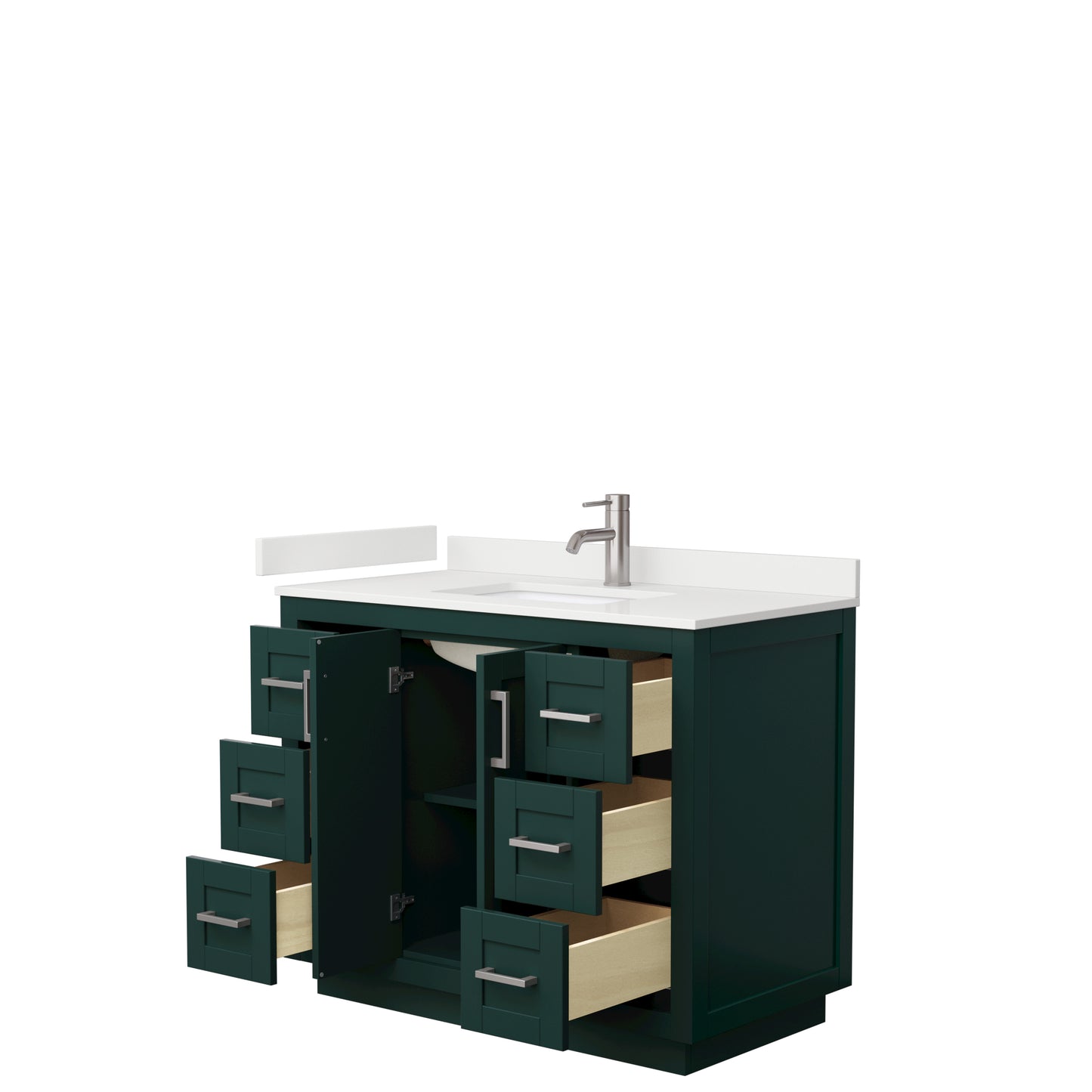 Wyndham Collection Miranda 42 Inch Single Bathroom Vanity in Green, Quartz Countertop, Undermount Square Sink, Brushed Nickel Trim - Luxe Bathroom Vanities