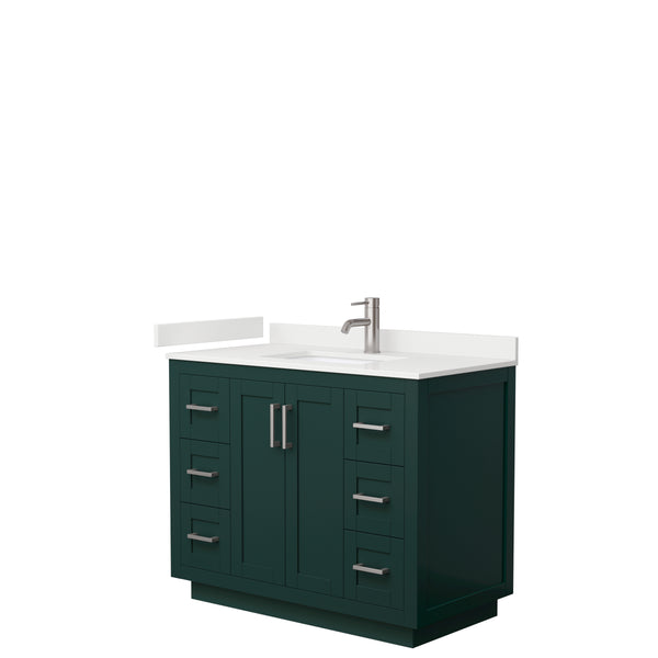 Wyndham Collection Miranda 42 Inch Single Bathroom Vanity in Green, Quartz Countertop, Undermount Square Sink, Brushed Nickel Trim - Luxe Bathroom Vanities