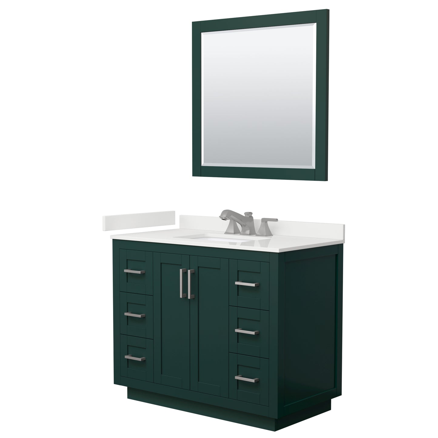 Wyndham Collection Miranda 42 Inch Single Bathroom Vanity in Green, Quartz Countertop, Undermount Square Sink, Brushed Nickel Trim - Luxe Bathroom Vanities