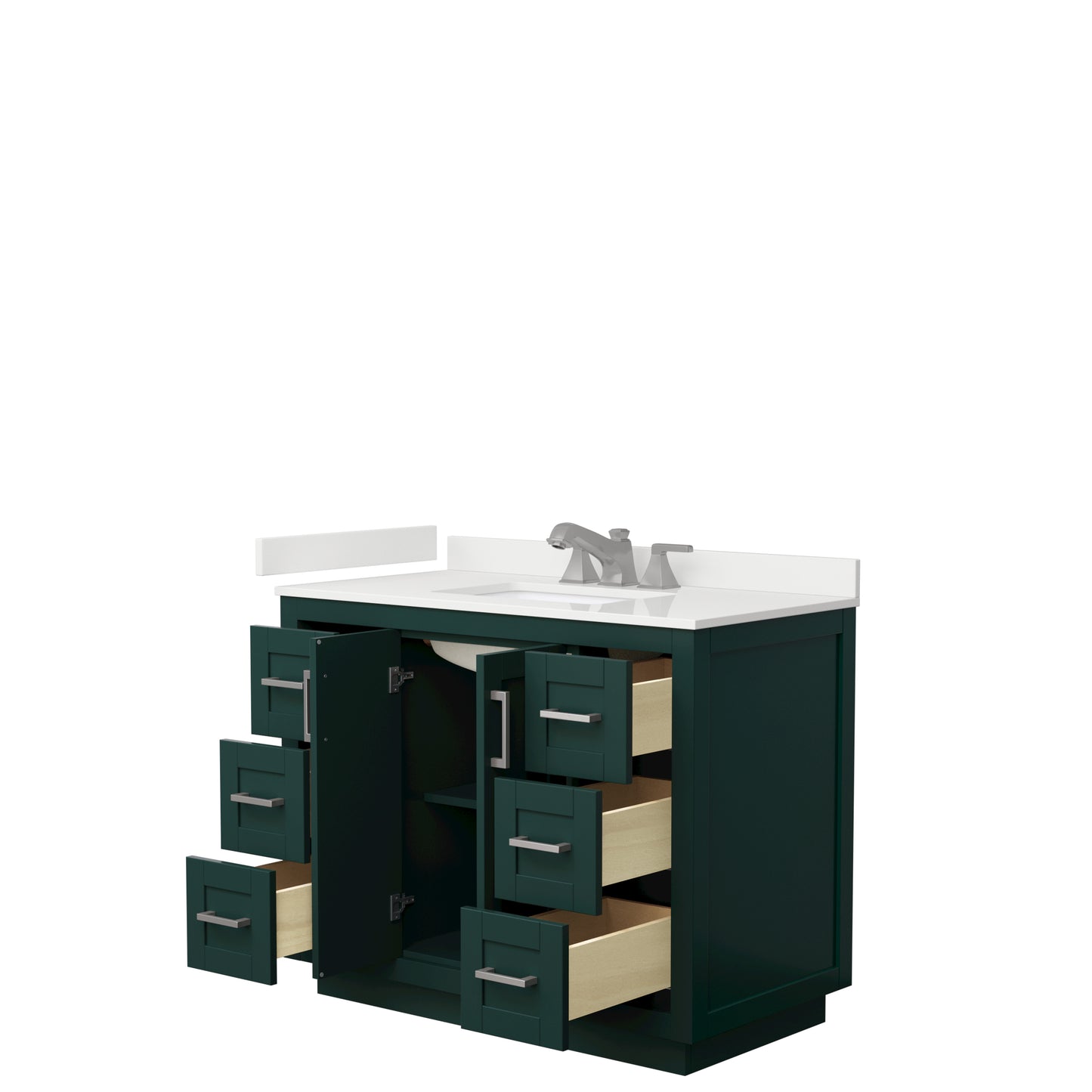 Wyndham Collection Miranda 42 Inch Single Bathroom Vanity in Green, Quartz Countertop, Undermount Square Sink, Brushed Nickel Trim - Luxe Bathroom Vanities