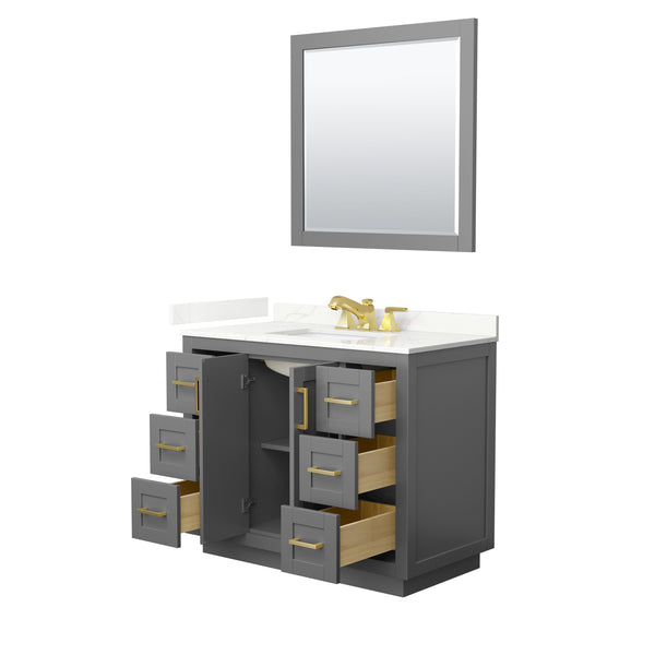 Wyndham Collection Miranda 42 Inch Single Bathroom Vanity in Dark Gray, Quartz Countertop, Undermount Square Sink, Brushed Gold Trim - Luxe Bathroom Vanities