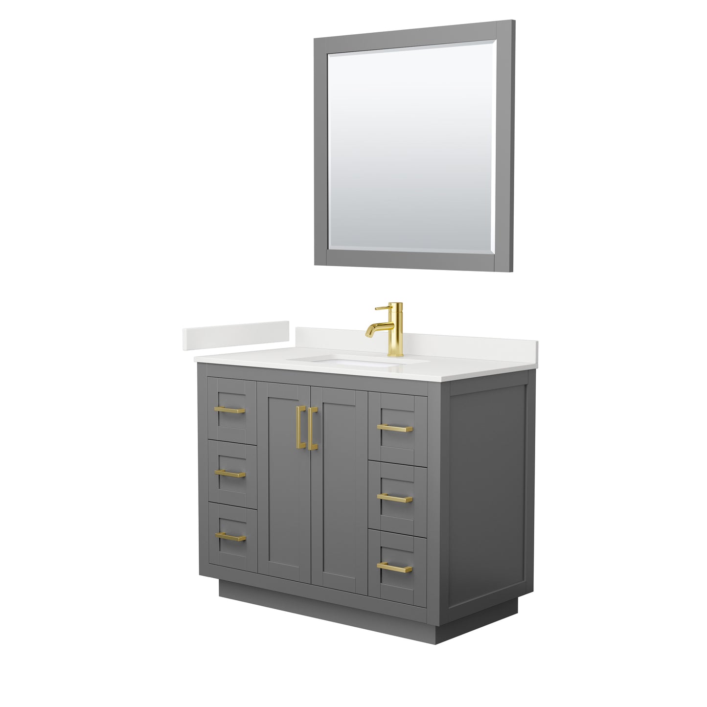 Wyndham Collection Miranda 42 Inch Single Bathroom Vanity in Dark Gray, Quartz Countertop, Undermount Square Sink, Brushed Gold Trim - Luxe Bathroom Vanities