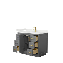 Wyndham Collection Miranda 42 Inch Single Bathroom Vanity in Dark Gray, Quartz Countertop, Undermount Square Sink, Brushed Gold Trim - Luxe Bathroom Vanities