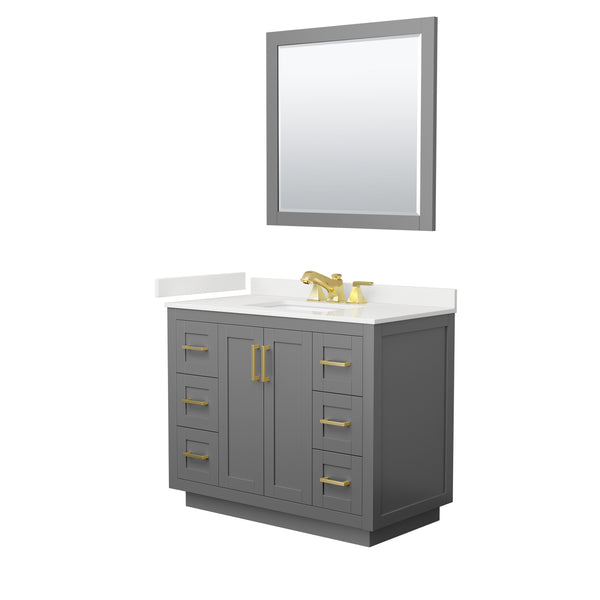 Wyndham Collection Miranda 42 Inch Single Bathroom Vanity in Dark Gray, Quartz Countertop, Undermount Square Sink, Brushed Gold Trim - Luxe Bathroom Vanities