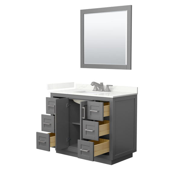 Wyndham Collection Miranda 42 Inch Single Bathroom Vanity in Dark Gray, Quartz Countertop, Undermount Square Sink, Brushed Nickel Trim - Luxe Bathroom Vanities