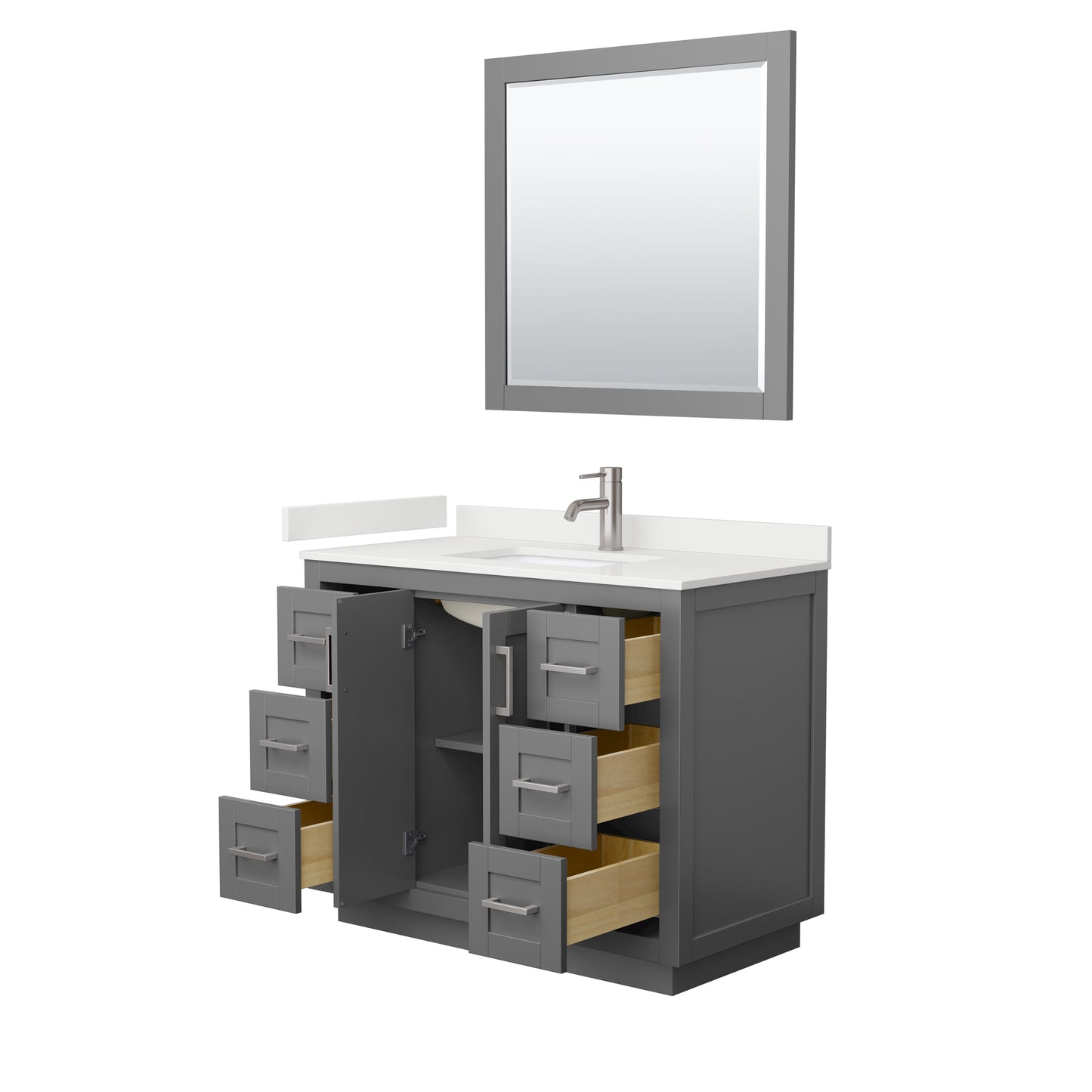 Wyndham Collection Miranda 42 Inch Single Bathroom Vanity in Dark Gray, Quartz Countertop, Undermount Square Sink, Brushed Nickel Trim - Luxe Bathroom Vanities